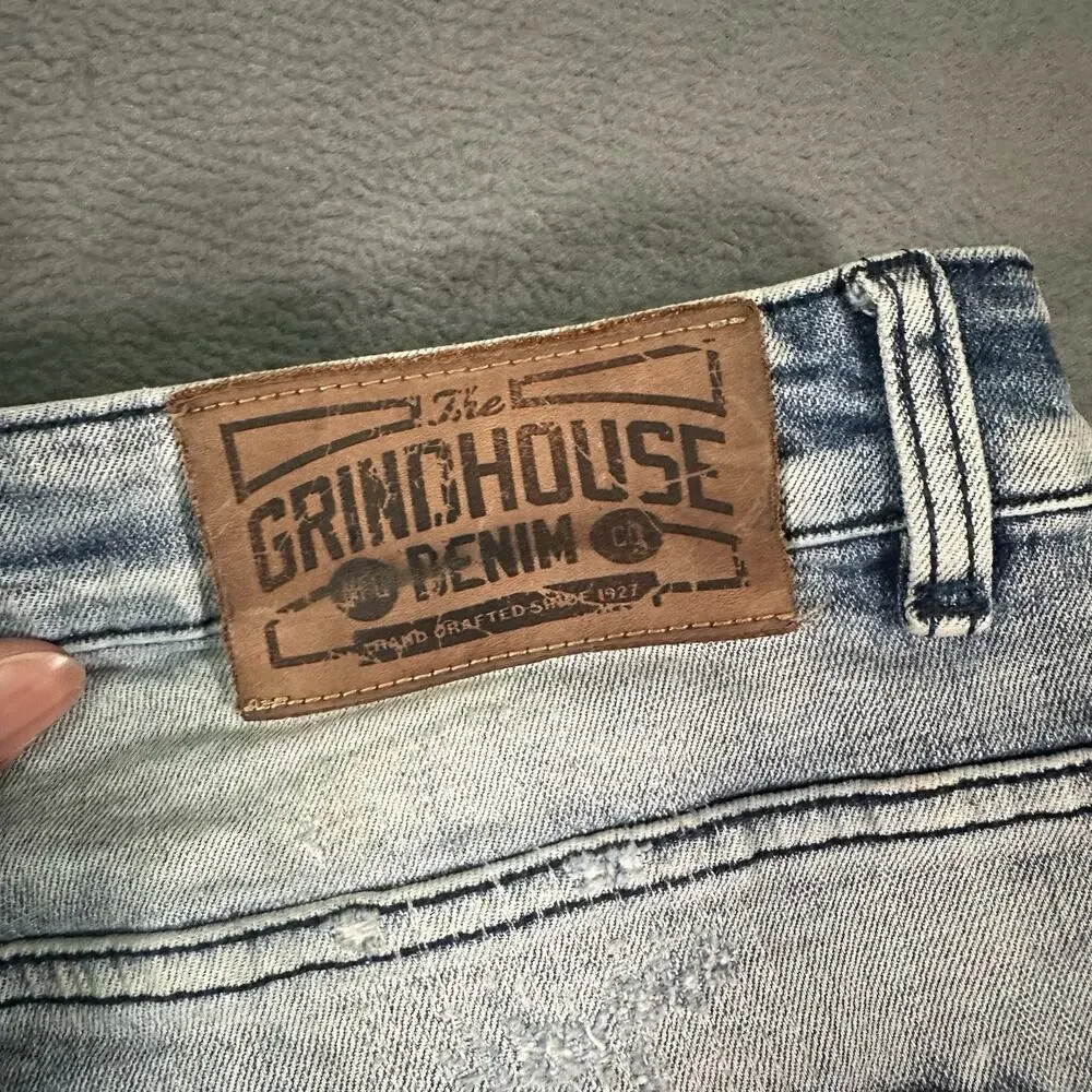 Grindhouse Denim Jeans Light Wash Men’s 38x33 Distressed Slim Fit Streetwear